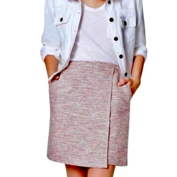 LOFT Dresses & Skirts - LOFT‎ PINK TWEED FAUX WRAP MINISKIRT 4 NWT